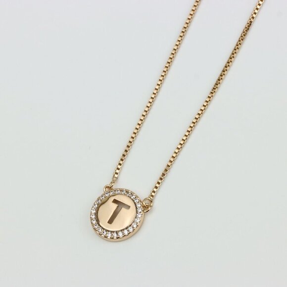 Rose Gold Initial 'T' Pendant Necklace with Sparkling CZ Border, XPNL0400 - Picture 4 of 13
